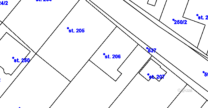 Parcela st. 206 v KÚ Hradčany u Žehuně, Katastrální mapa