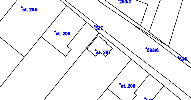 Parcela st. 207 v KÚ Hradčany u Žehuně, Katastrální mapa