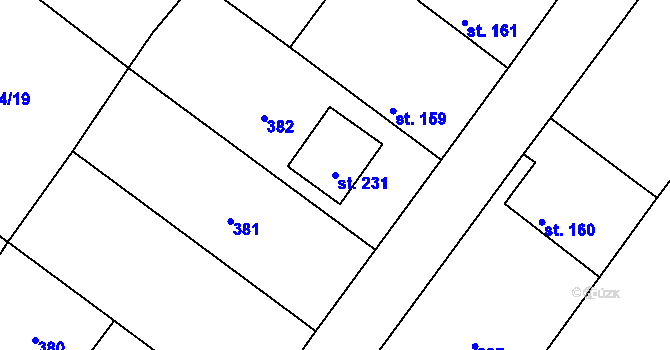 Parcela st. 231 v KÚ Hradčany u Žehuně, Katastrální mapa