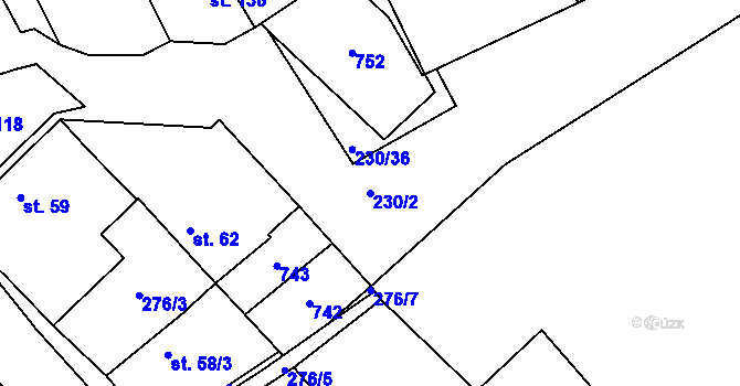 Parcela st. 230/2 v KÚ Hradčany u Žehuně, Katastrální mapa