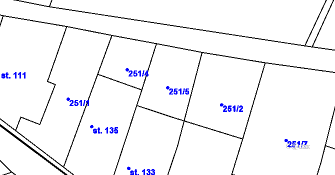 Parcela st. 251/5 v KÚ Hradčany u Žehuně, Katastrální mapa