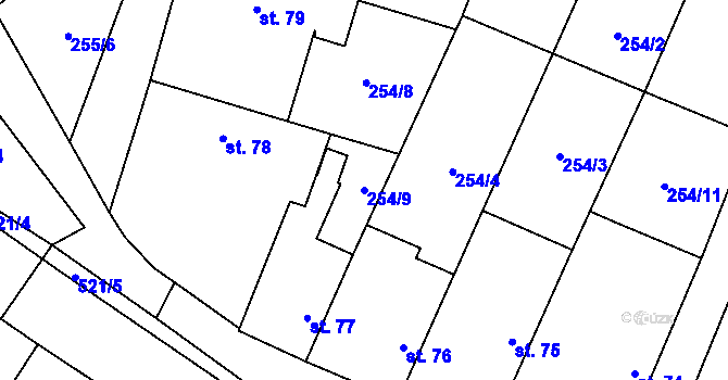 Parcela st. 254/9 v KÚ Hradčany u Žehuně, Katastrální mapa
