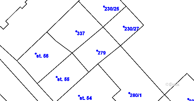 Parcela st. 279 v KÚ Hradčany u Žehuně, Katastrální mapa