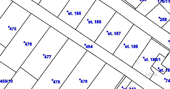 Parcela st. 494 v KÚ Hradčany u Žehuně, Katastrální mapa