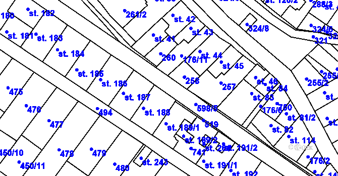 Parcela st. 598 v KÚ Hradčany u Žehuně, Katastrální mapa