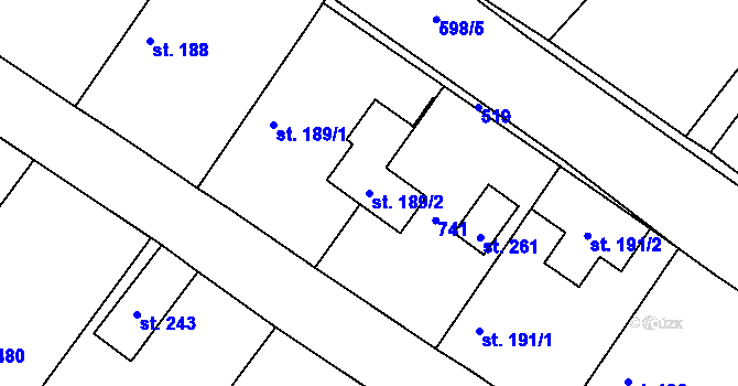 Parcela st. 189/2 v KÚ Hradčany u Žehuně, Katastrální mapa