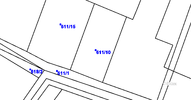 Parcela st. 611/10 v KÚ Hradčany u Žehuně, Katastrální mapa