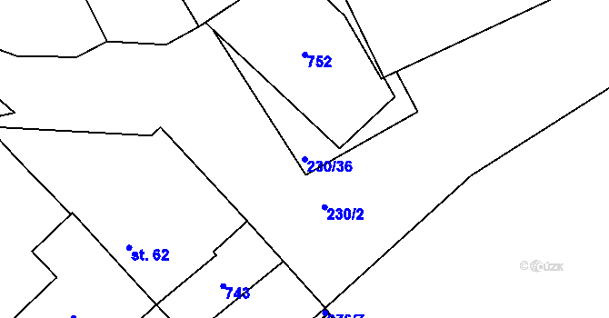 Parcela st. 230/36 v KÚ Hradčany u Žehuně, Katastrální mapa