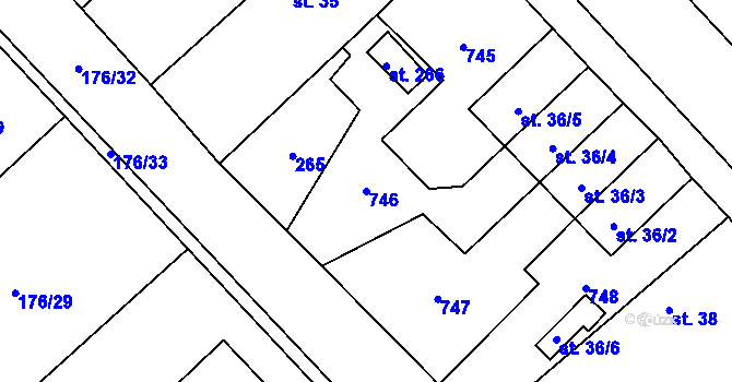 Parcela st. 746 v KÚ Hradčany u Žehuně, Katastrální mapa