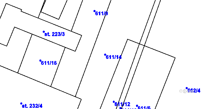 Parcela st. 611/14 v KÚ Hradčany u Žehuně, Katastrální mapa