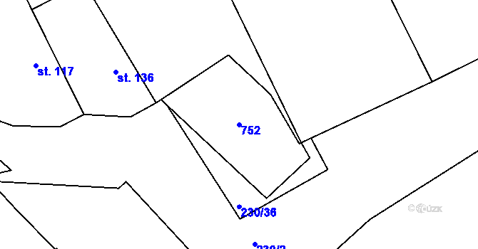 Parcela st. 752 v KÚ Hradčany u Žehuně, Katastrální mapa
