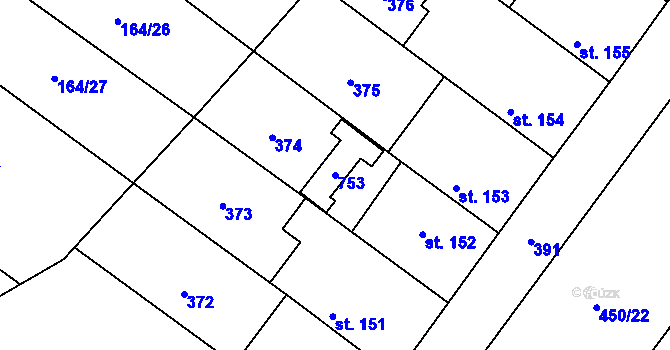 Parcela st. 753 v KÚ Hradčany u Žehuně, Katastrální mapa