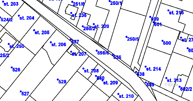 Parcela st. 598/6 v KÚ Hradčany u Žehuně, Katastrální mapa