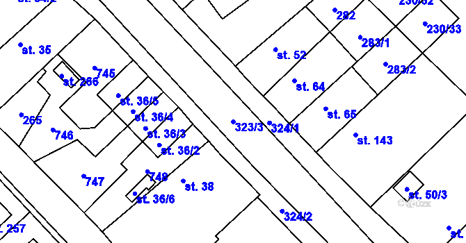 Parcela st. 323/3 v KÚ Hradčany u Žehuně, Katastrální mapa