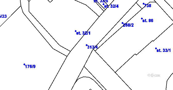 Parcela st. 313/4 v KÚ Hradčany u Žehuně, Katastrální mapa