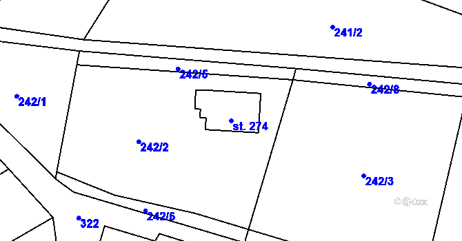 Parcela st. 274 v KÚ Hradčany u Žehuně, Katastrální mapa