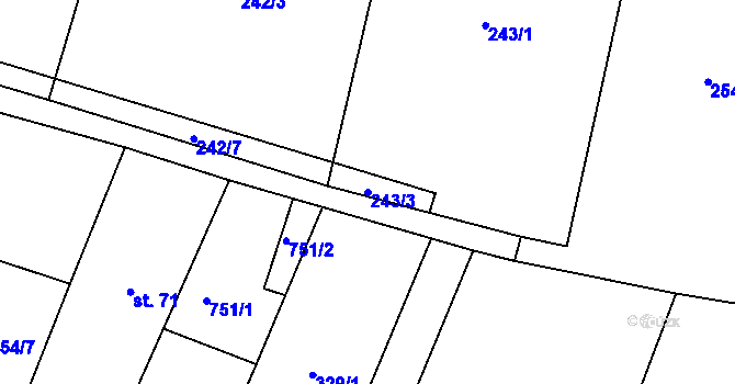 Parcela st. 243/3 v KÚ Hradčany u Žehuně, Katastrální mapa