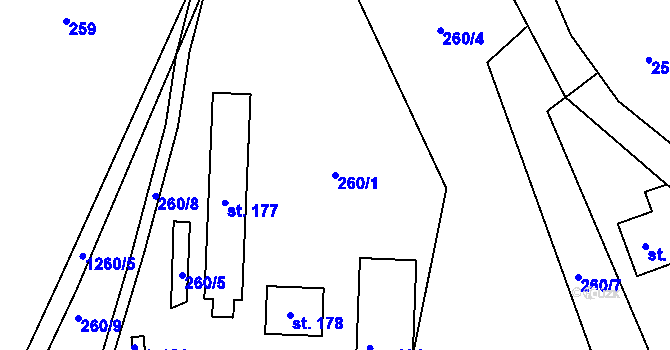 Parcela st. 260/1 v KÚ Hradčany u Českého Dubu, Katastrální mapa