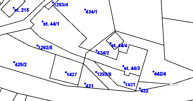 Parcela st. 434/2 v KÚ Hradčany u Českého Dubu, Katastrální mapa