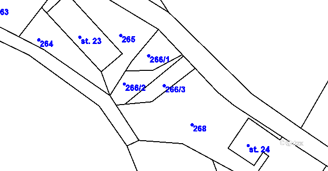 Parcela st. 266/3 v KÚ Hradčany u Českého Dubu, Katastrální mapa