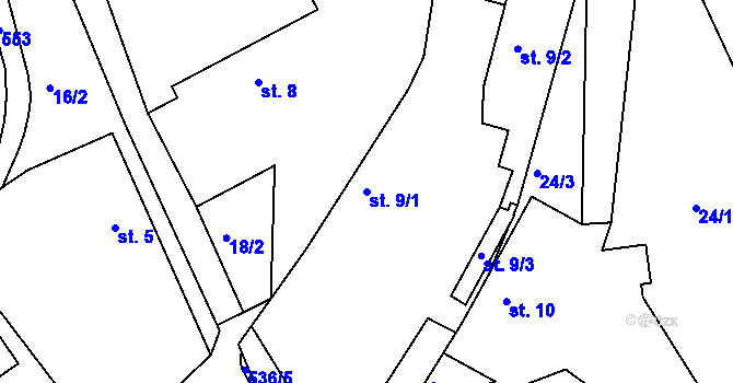 Parcela st. 9/1 v KÚ Chvalčovice, Katastrální mapa