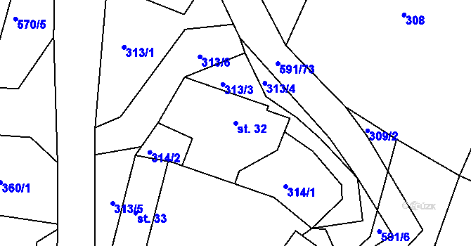 Parcela st. 32 v KÚ Chvalčovice, Katastrální mapa