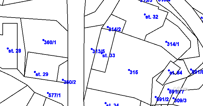 Parcela st. 33 v KÚ Chvalčovice, Katastrální mapa