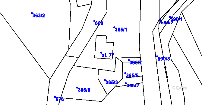 Parcela st. 77 v KÚ Chvalčovice, Katastrální mapa