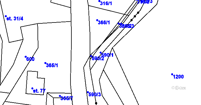 Parcela st. 590/1 v KÚ Chvalčovice, Katastrální mapa