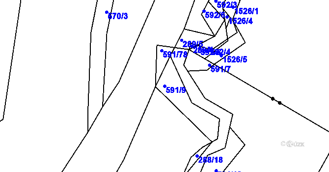 Parcela st. 591/9 v KÚ Chvalčovice, Katastrální mapa