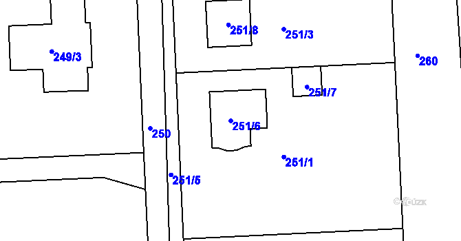 Parcela st. 251/6 v KÚ Hradčany u Tišnova, Katastrální mapa