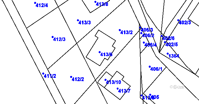 Parcela st. 413/6 v KÚ Hradčany u Tišnova, Katastrální mapa