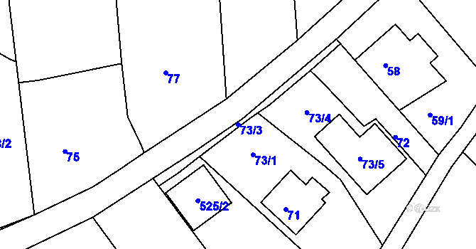 Parcela st. 73/3 v KÚ Hradčany u Tišnova, Katastrální mapa