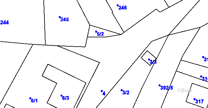 Parcela st. 5/1 v KÚ Hradčany u Tišnova, Katastrální mapa