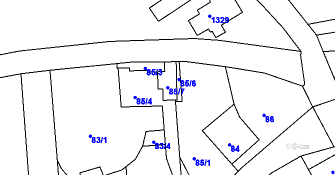 Parcela st. 85/7 v KÚ Hradčany u Tišnova, Katastrální mapa