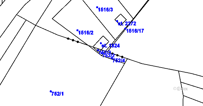 Parcela st. 752/2 v KÚ Hradčany u Tišnova, Katastrální mapa