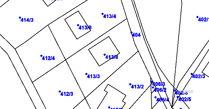 Parcela st. 413/8 v KÚ Hradčany u Tišnova, Katastrální mapa