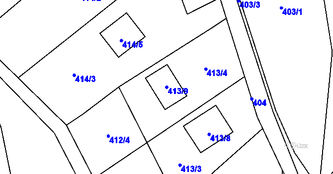 Parcela st. 413/9 v KÚ Hradčany u Tišnova, Katastrální mapa