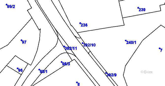 Parcela st. 392/10 v KÚ Hradčany u Tišnova, Katastrální mapa