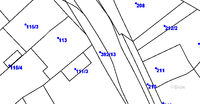 Parcela st. 392/13 v KÚ Hradčany u Tišnova, Katastrální mapa