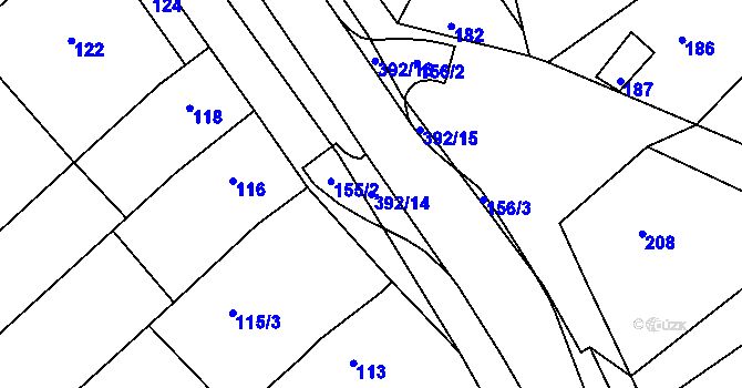 Parcela st. 392/14 v KÚ Hradčany u Tišnova, Katastrální mapa