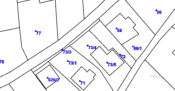 Parcela st. 73/4 v KÚ Hradčany u Tišnova, Katastrální mapa