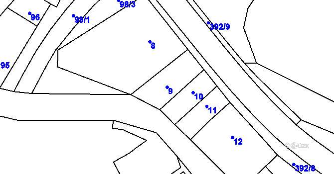 Parcela st. 9 v KÚ Hradčany u Tišnova, Katastrální mapa