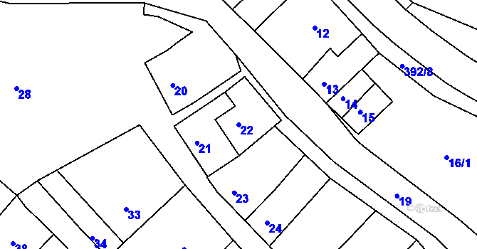 Parcela st. 22 v KÚ Hradčany u Tišnova, Katastrální mapa
