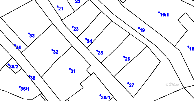 Parcela st. 25 v KÚ Hradčany u Tišnova, Katastrální mapa