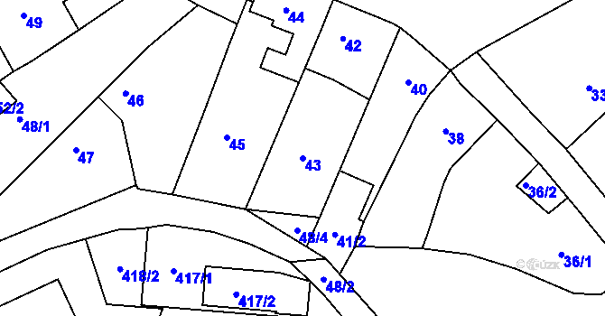 Parcela st. 43 v KÚ Hradčany u Tišnova, Katastrální mapa