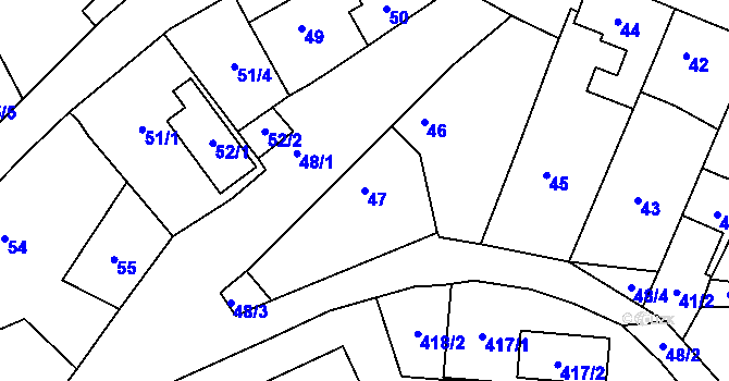 Parcela st. 47 v KÚ Hradčany u Tišnova, Katastrální mapa