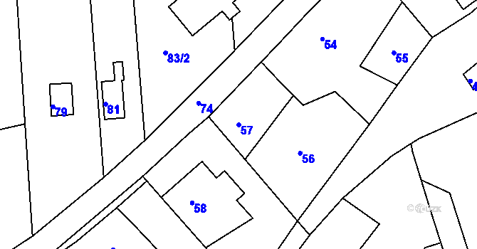 Parcela st. 57 v KÚ Hradčany u Tišnova, Katastrální mapa