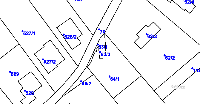 Parcela st. 63/3 v KÚ Hradčany u Tišnova, Katastrální mapa