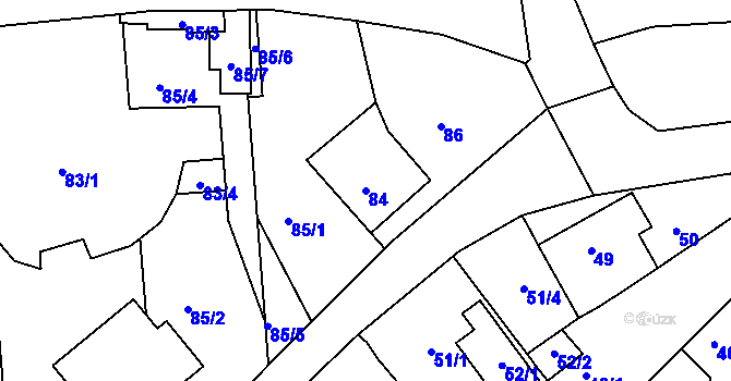 Parcela st. 84 v KÚ Hradčany u Tišnova, Katastrální mapa